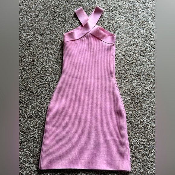BABATON Aritzia Sculpt Knit Criss Cross Dress Ribbed Halter Dress Pink Size XXS - Picture 1 of 14